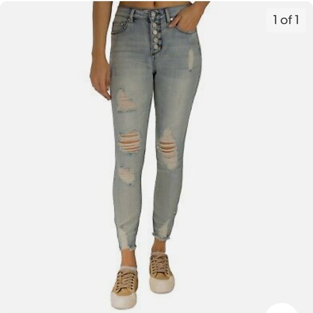 Indigo Rein Women's Blue Denim Distressed High Rise Light Wash Jeans Siz…